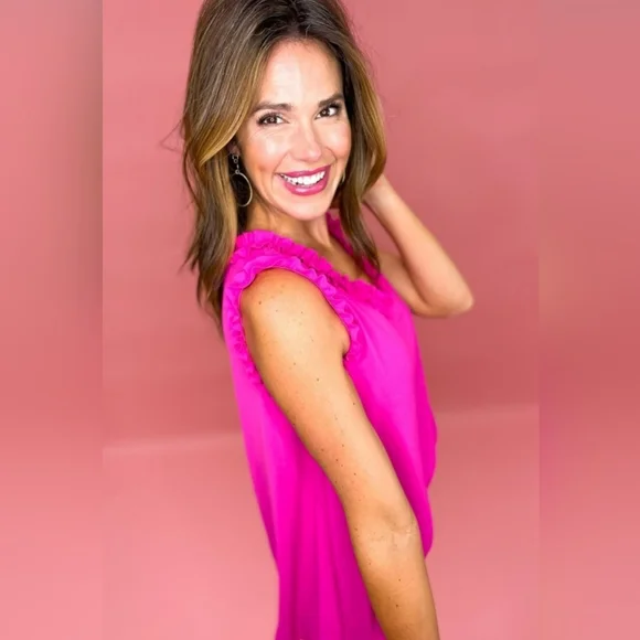 Hot Pink ruffle sleeve top - Picture 2 of 2